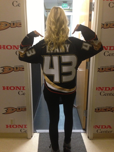 Kristine in a Ducks Jersey